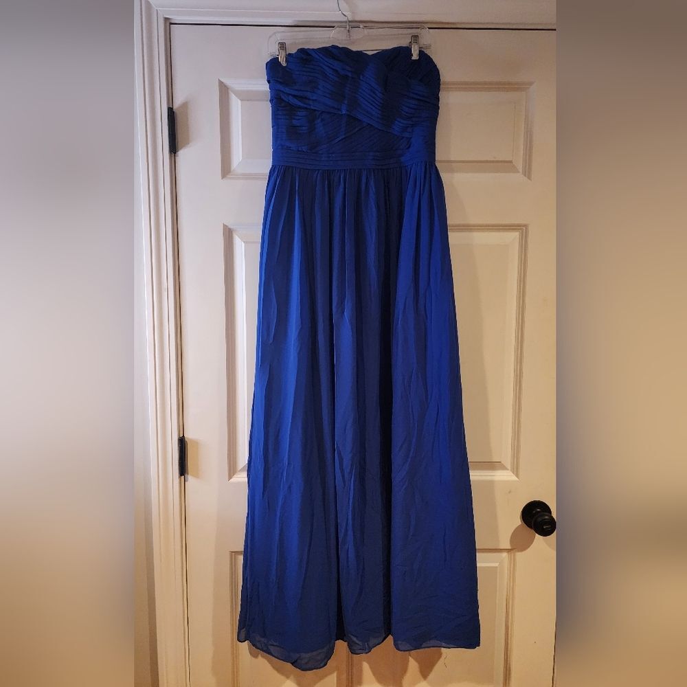 Bill Levkoff blue strapless long maxi formal gown size 12